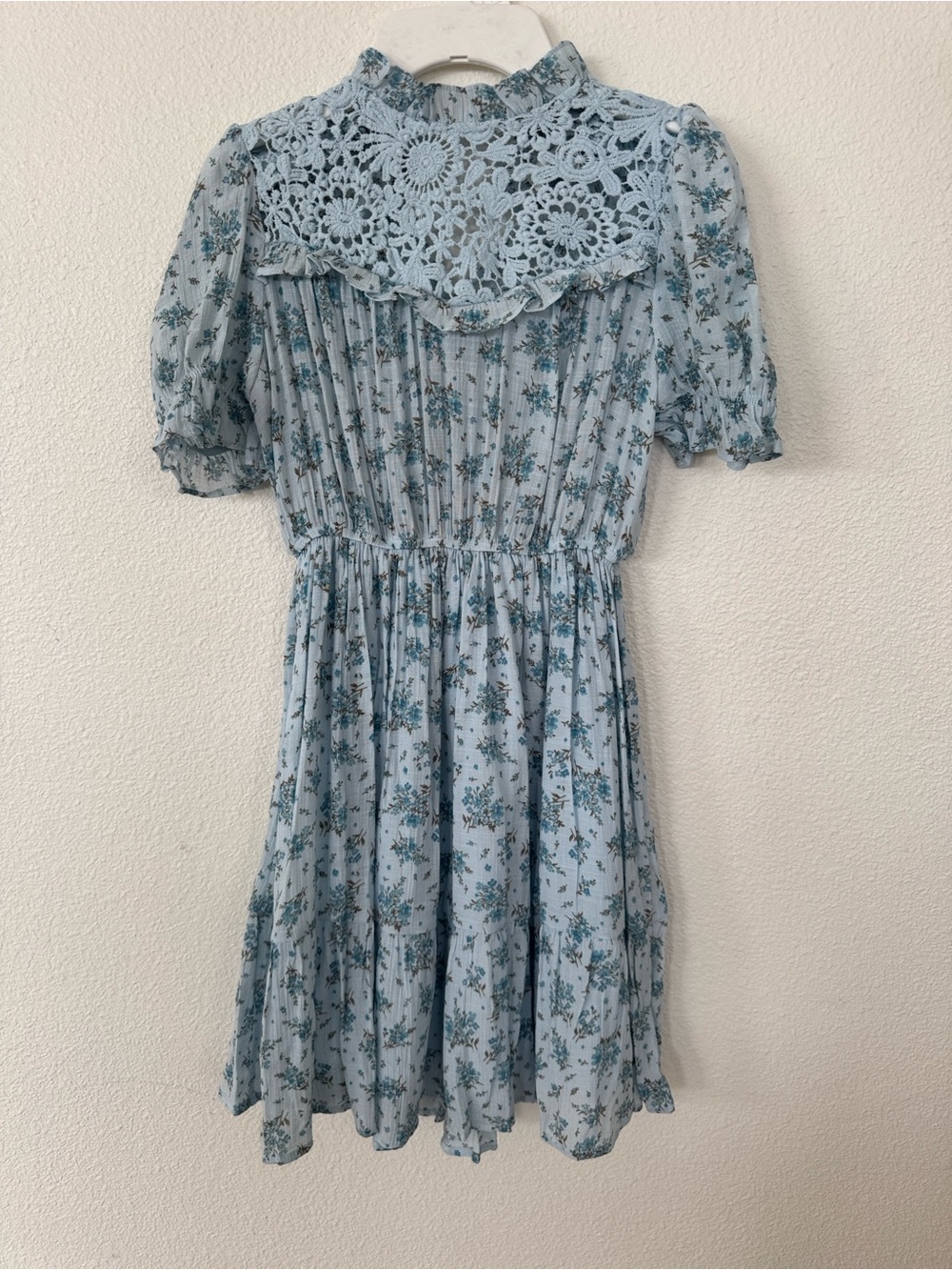 Little Girls Light Blue Floral Lace Yoke Dress